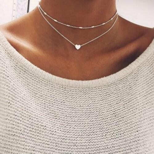 2019 Simple amor corazón collar de Gargantilla para mujeres Multi-capa de Chocker collar ras du cou collier femme joyería DE LA