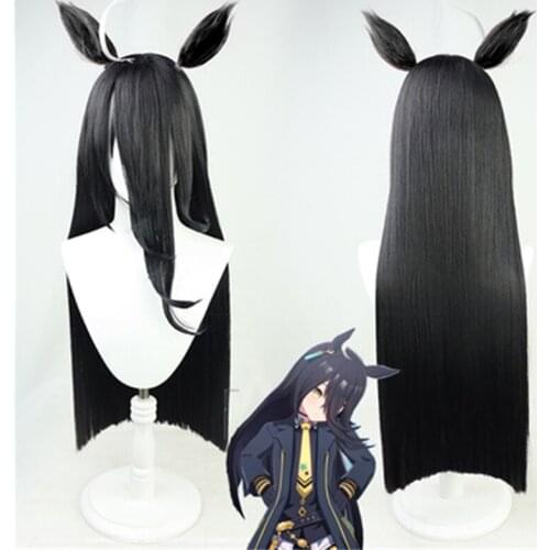 Anime Pretty Derby Manhattan Cafe Cosplay Wig Long Black Straight Heat Resistant Synthetic Hair Hallowen Carnival Party