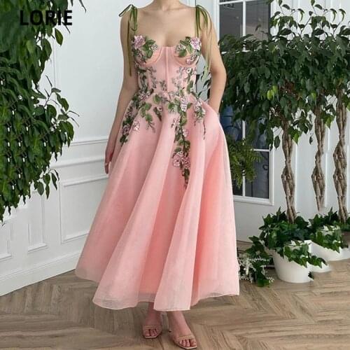 Stunning Pink Short Prom Dresses 2021 Flower Women Pageant Gowns Spaghetti Straps Corset Ankle Length Formal Evening Party Dress