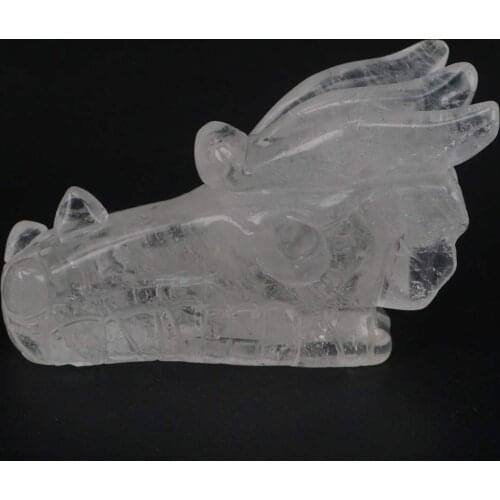 3" Natural Gemstone Clear Quartz Dragon Head Skull Crystal Healing Reiki Stone Home Doctor