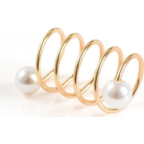 QCOOLJLY 2019 Fashion Simple Women Gold-color Brooches Imitation Pearl Spiral Shape Hijab Shawl Scarves Scarf Buckle Ring Clips