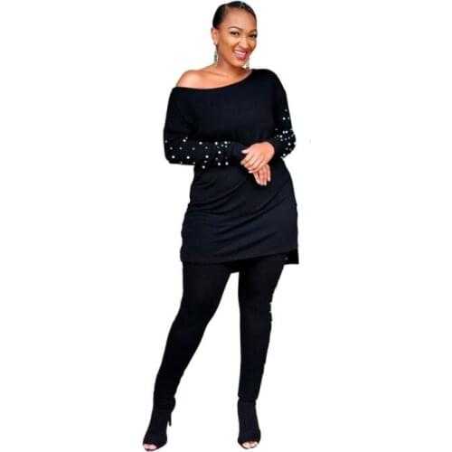 Plus Size 5XL 2 Piece Set Women Outfits Pearls Loose Top Pants Sets Pesrls Strethy Casual Tracksuit Wholesale Dropshipping RV807