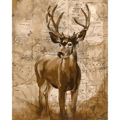 ROYALDREAM Reindeer Abstract Painting Diy Digital Painting By Numbers Modern Wall Art Picture For Home Wall Artwork