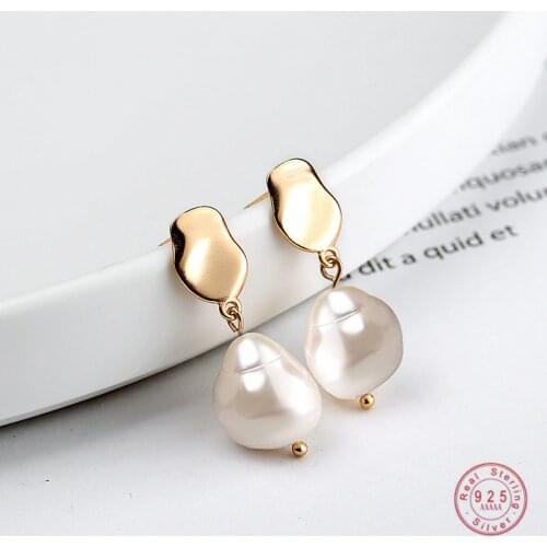OBEAR 925 Sterling Silver Baroque Irregular Pearl Drop Earrings Retro Fashion Wild Charm Earrigns for Women Jewelry