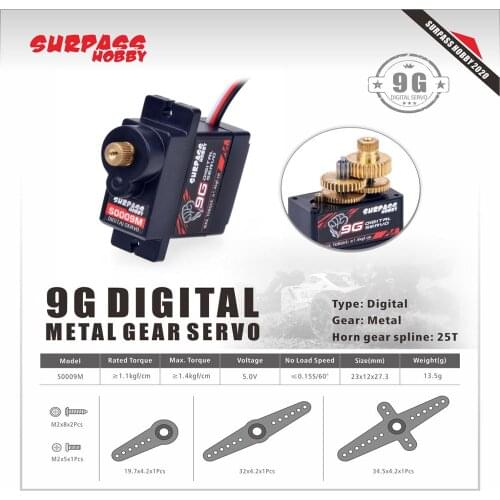 SURPASS HOBBY S0009M 9g Metal Gear Servo For 1/24 RC Car Aircraft RC Boat Robot