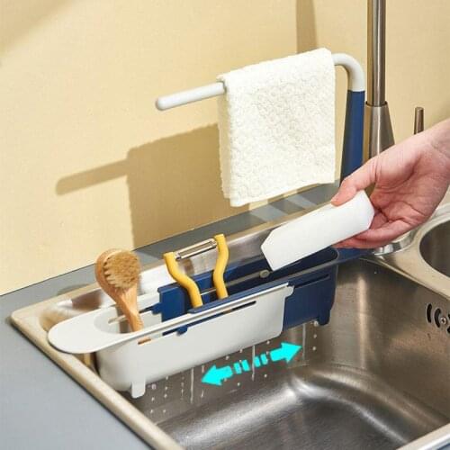 Telescopic Sink Drain Rack Organizer Retractable Sink Rack Adjustable Soap Sponge Towel Holder Storage Basket Kitchen Organizer