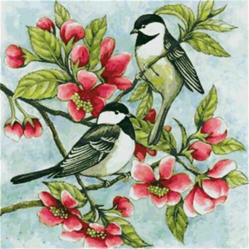 Birds And Flowers Printed Fabric 11CT Cross Stitch Embroidery Set DMC Threads Handiwork Painting Handmade Knitting Adults