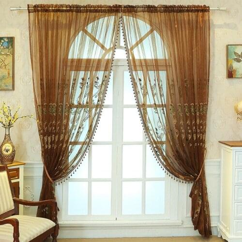 High-grade Yarn Embroidery Retro-style Luxury Curtains for Living Dining Room Bedroom Curtains Palace Chiffon American New 2021
