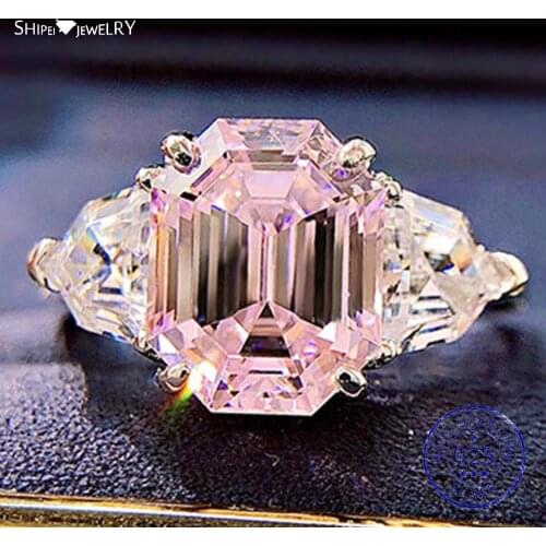 Shipei 925 Sterling Silver Asscher Cut Created Moissanite Gemstone Wedding Engagement Ring For Women Fine Jewelry Christmas Gift