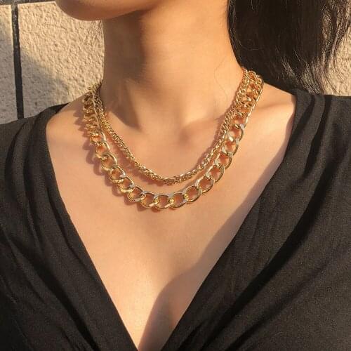 Punk Vintage Multi-layer Chain Choker Necklace For Women Gold Color Fashion Statement Hip Hop Chunky Collar Necklaces Jewelry