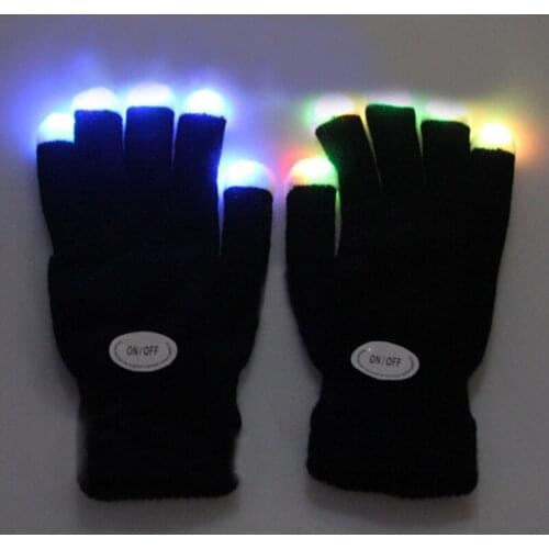1 Pair Flashing Gloves Glow 7 Mode LED Rave Light Finger Lighting Mitt Black Lighting Black Glowing Toys For Children WWO