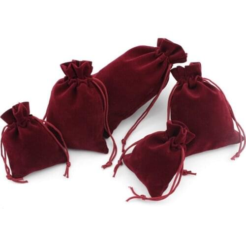 1 Pack Multi Size Wine Red Drawstring Velvet Bags Organza Storage Pouches For Christmas Wedding Gift Bags Jewelry Packaging