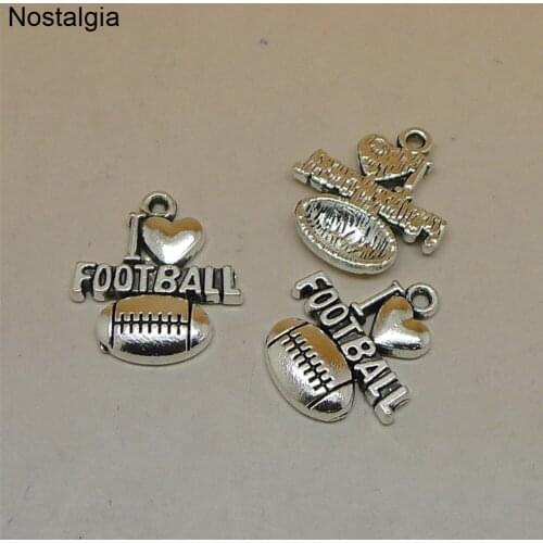 Nostalgia 10Pcs I Love Football Accessories Charms Heart Sports Pendant Jewelry Making 20*19MM