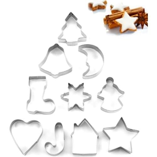 10Pcs Christmas Cookie Cutter Stainless Steel Cut Candy Biscuit Mold Cooking Tools Christmas Cutters Bake Mold Christmas Decor