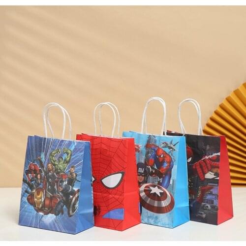 12pcs Disney Frozen 2 Princess Car Avengers Spiderman Cartoon Gift Wrapping Paper Bag Shopping Tote Bag Party Supplies Gift Bag