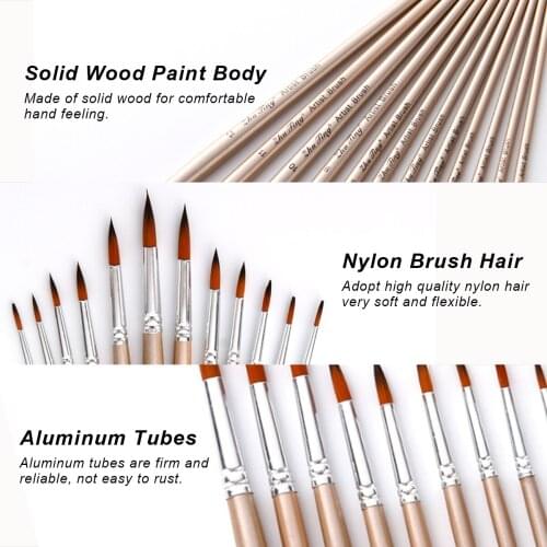 12pcs Paint Brushes Set Kit Round Pointed Tip Brushes with Nylon Hair for Artist Acrylic Aquarelle Gouache Oil Painting