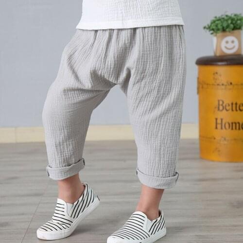 2019 Summer Boys Pants Solid Linen Pleated Harem Pants Baby Boys Girls Pants Harem Pants Kids Clothes 0-7Y Children Clothing