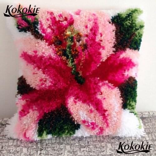 3d embroidery flower carpet latch hook rug making kits printed Unfinished Crocheting Rug Kits Yarn Pillowcase cross stitch kits