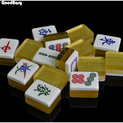 40mm Luxury Mahjong Set Mahjong Games Chinese Mahjong Set 144 Pcs Home Games Chinese Funny Family Table Board Game Silver Gold
