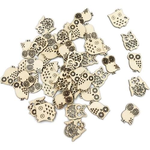 50pcs Owl Shape Hollow Wood for Scrapbooking Handmade DIY Carfts Wooden Embellishment Home Decor