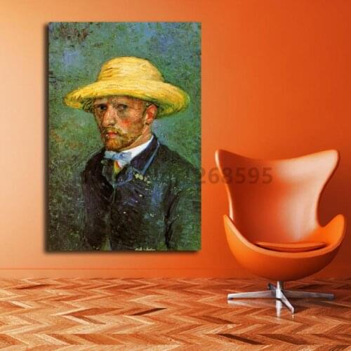 Vincent Van Gogh Self Portrait With Straw Hat Wall Art Canvas Posters Prints Painting Wall Pictures For Living Room Home Decor