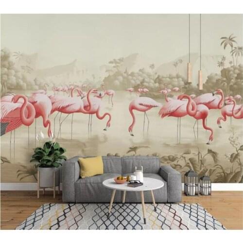 Beibehang Custom mural hand-painted European retro flowers and birds landscape flamingo garden mural background wall