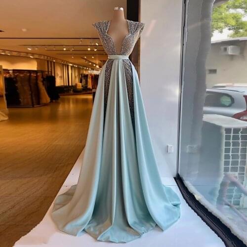 2021 Glitter Luxury Elegant Evening Dresses Deep V-Neck Sequins Women Formal Long Prom Party Robes Gowns Plus Size Custom Made