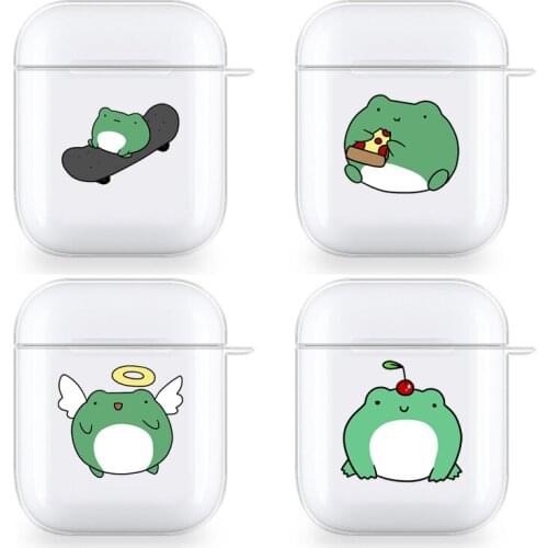 Frog Skateboarding Cartoon Angel Balloon Cases For Apple AirPods 1 2 Case Clear Wireless Bluetooth Earphone Case Shell