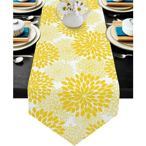 Dahlia Abstract Flower Yellow Table Runner Country Wedding Decor Cake Tablecloth Placemat Dinning Table Decoration Table Runners