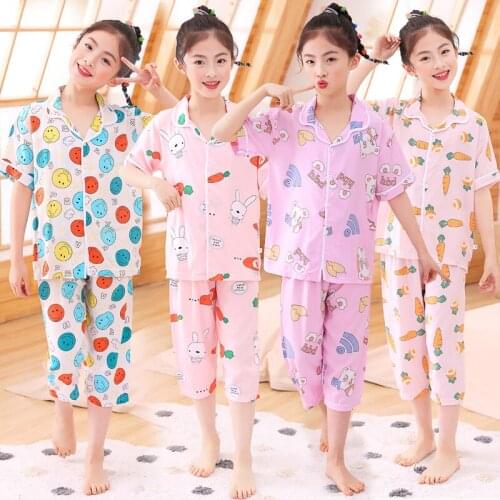 Kids Pajamas Sets Cotton Sleepwear for Boys Girls Clothes Pyjamas Short Sleeve Blouse Tops Pants Pajamas for Children Clothing