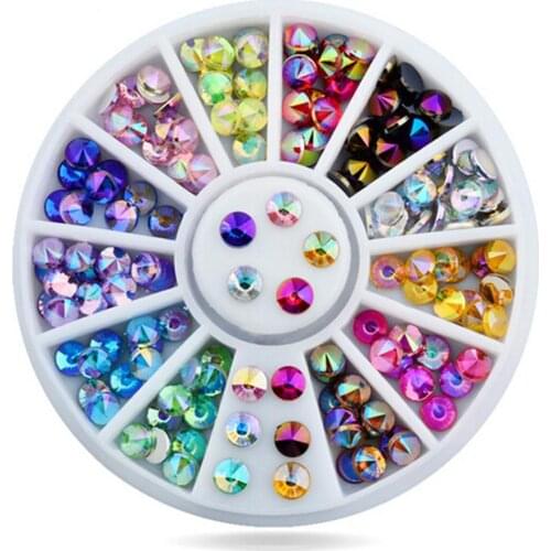 DIY 12 Colors 4mm Colorful Sharp Crystal 3D Nail Rhinestone