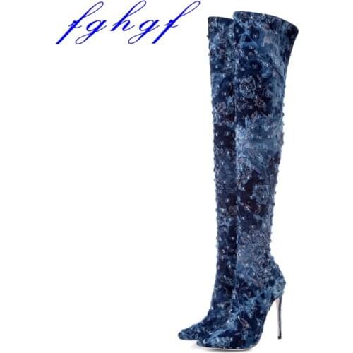 Fghgf 2018 12cm heel height, pointed head, sexy over-the-knee cowboy boots, size:US 5-10.5