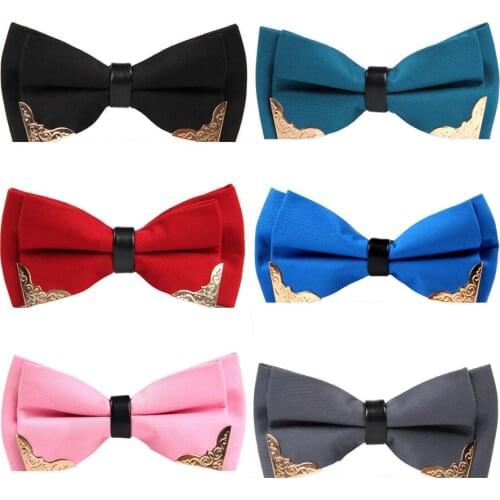 Ricnais Fashion Solid Color Metal corner Bow Tie Men For Business Wedding Party Gift Skinny Cravats Luxurious Bowtie