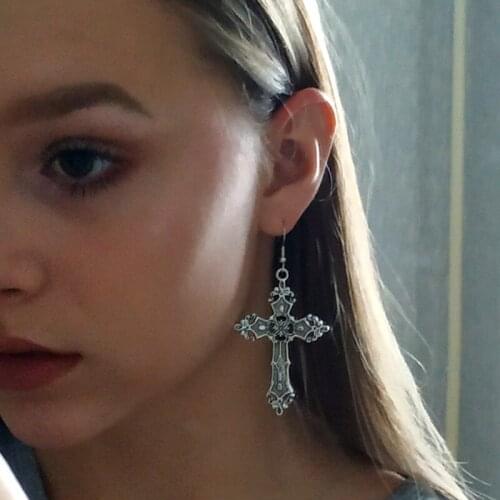 Gothic Cross Shaped Dangle Earrings For Women Girl Statement Drop Earrings Bijoux Gift Jewelry Wholesale