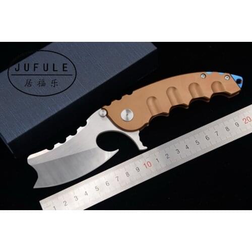 JUFULE 2018 Chav custom Folding D2 Blade Golden anodizing Ball Bearing Flipper Outdoor Camp Survival EDC Tool kitchen Knife
