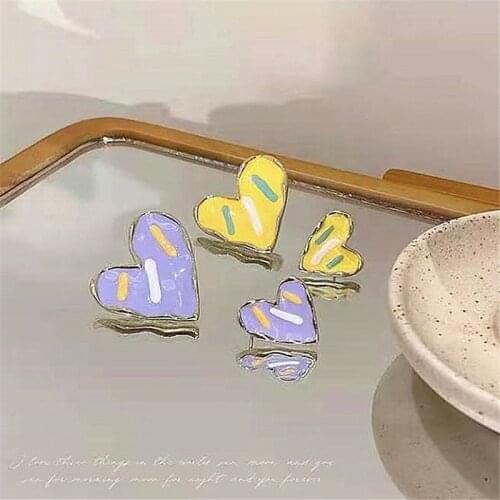 Korean Fashion Heart Stud Earrings For Women Unusual Geometric Cute Earring 2021 Trend Colorful Design Small Earring Accessories