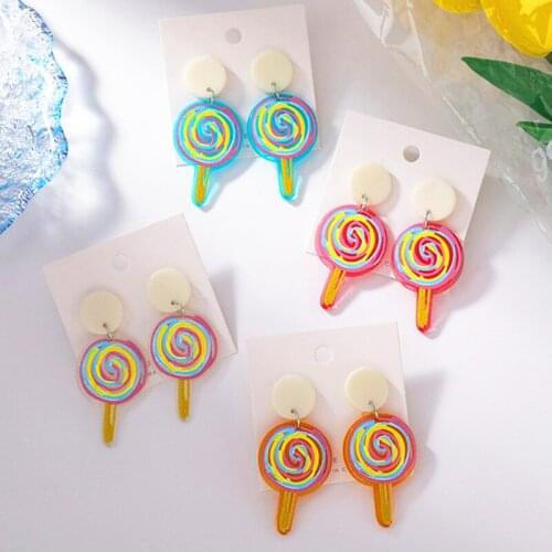 Korean Cute Lollipop Drop Earrings Temperament Simple Wild Funny Sweet Design Hand-Painted Acrylic Stick Candy Earring Dangle