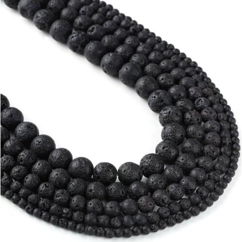 Black Round Lava Stone Natural Pelelith Gemstone Loose Spacer Beads Jewelry Findings 4mm 6mm 8mm 10mm 12mm 15" Strand