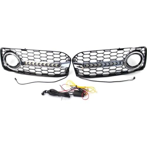Left & Right ABS Plastic Front Lower Bumper Fog Light Grill & LED Lights Kit Compatible for Audi A5 S Line 2008-12 8T0807681B