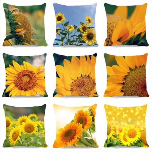 Fashion Retro Throw Cotton Polyester Pillow Case Sunflower- Cloth, Double-sided Printing, Size optional