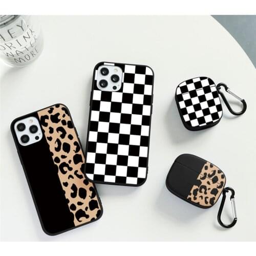 Soft Case for iPhone 11 12 Pro Max Mini X XR XS Max 6S 6 8 7 Plus 5 5S SE2 Leopard Checkered Funda for Airpods 1 2 Pro Cover Box