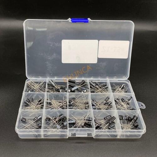 Newest High Quality 15values 200pcs Electrolytic Capacitor Organization Storage 0.1-220uF Capacitors Assortment Box Kit