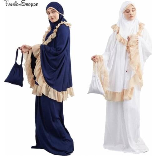 New Women Set Abaya Jilbab Long Dress Khimar Islam Clothing Hijab Skirt Muslim Arab Middle East Set 2PCS Prayer Garment Costume