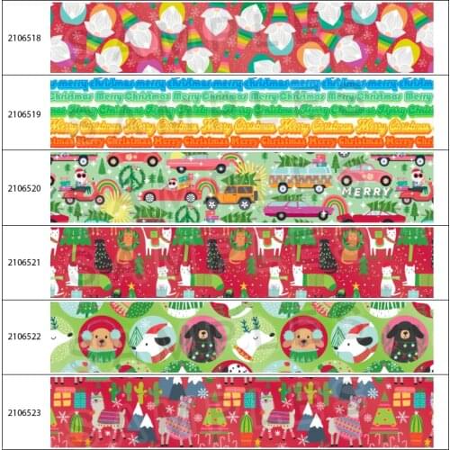 Beauty Check Pattern Printed Christmas Grosgrain Ribbon Animal Cartoon 5Yards for Hair Bow Holiday DIY Party Decoration Material