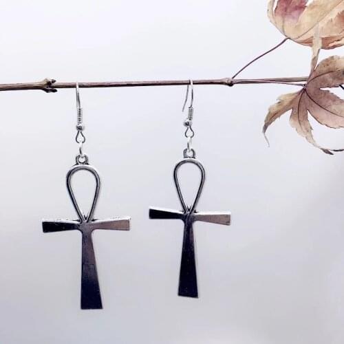 New Fashion Handmade Cross Egyptian Ankh Symbol of Life Flower Cross Pendant Silver Earrings Feminine Style