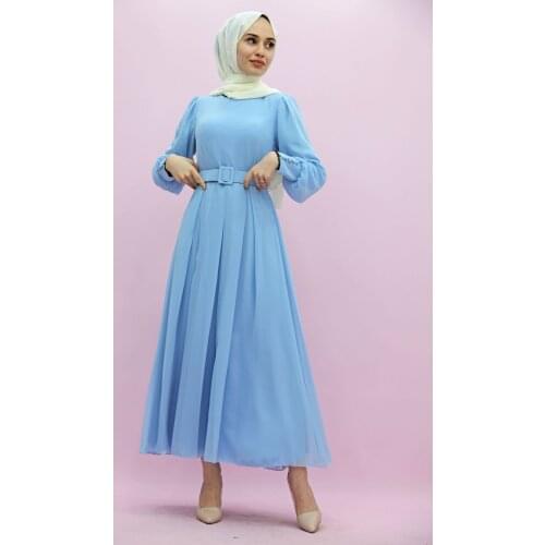 New Season Summer Trend Muslim Arched Chiffon Hijab Dress Blue