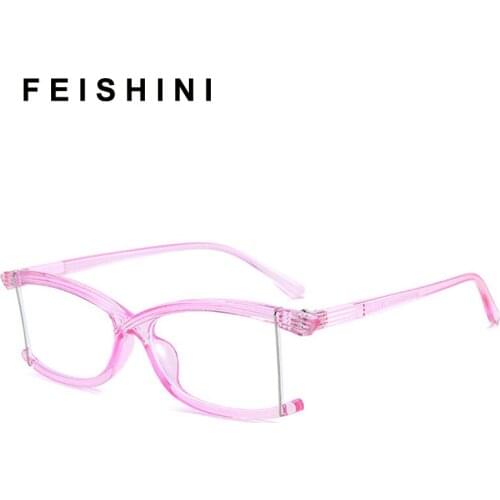 Feishini New Anti Blue Light Glasses Blocking Filter Reduces Eyewear Strain Clear Computer Glasses Women Cat eye Improve Comfort