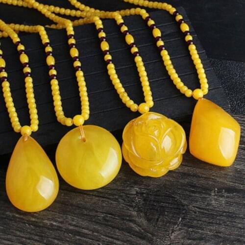 Wholesale imitation beeswax pendant sweater chain a mber necklace bohemia Vintage Ethnic Long Handmade mala beads necklace