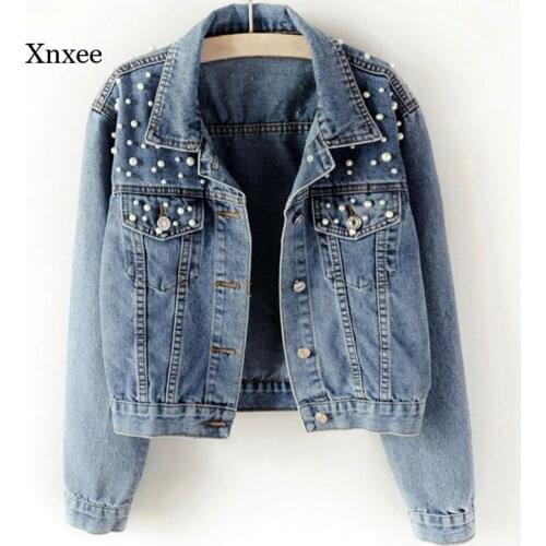 Fall/winter Womens Denim Jacket Large Size Fashion Beaded Diamond Jacket Light Blue Loose Jacket Loose