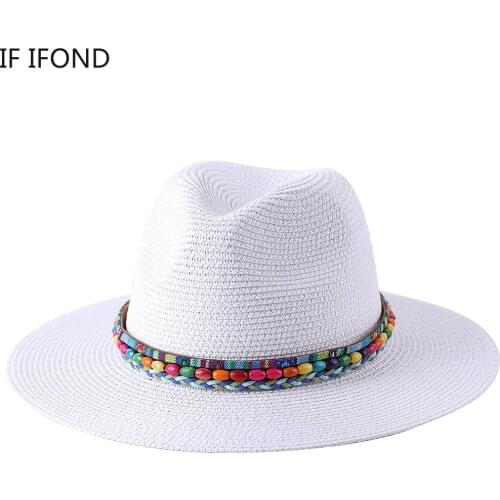 2021 Summer Hat for Women Men Wide Brim Panama Sun Straw Hats Travel Beach Jazz Fedora Hat